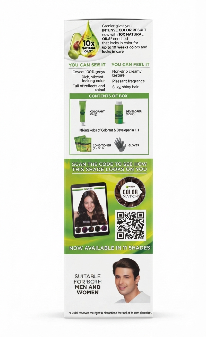 Garnier Color Naturals Crème Riche Hair Color, Shade 3 Darkest Brown, Permanent Hair Colour with 10X Natural Oils, Avocado & Olive Oil, 100% Grey Coverage, Ammonia Free, Nourishing Formula