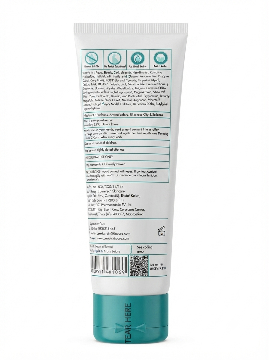 Dermina Creamy Vitamin C Face Wash with Kakadu Plum, Brightening & Deep Cleansing Facial Cleanser for Radiant Skin, Gentle Non-Drying Formula, 60g