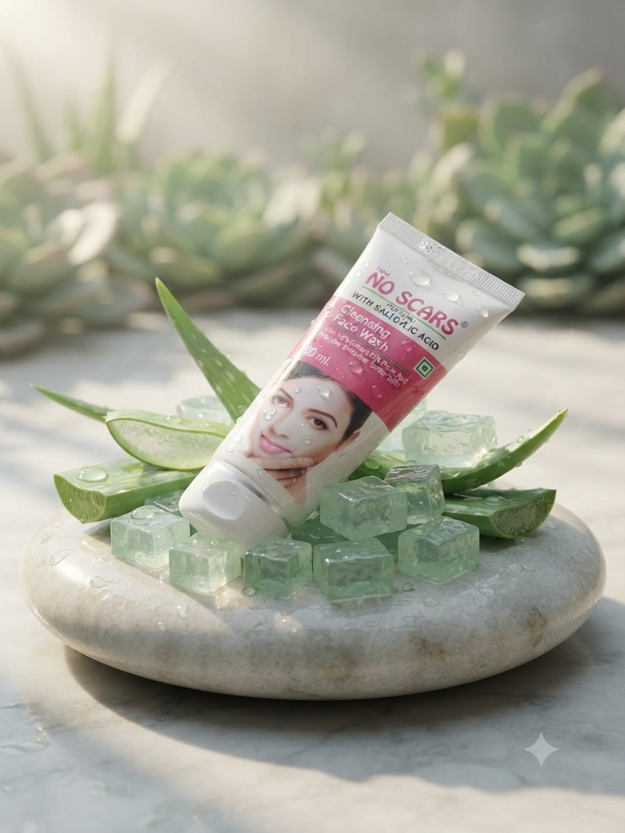 NO SCARS Cleansing Face Wash with Salicylic Acid & Aloe Vera, Deep Pore Cleansing & Blemish Control Face Cleanser for Acne-Prone, Oily & Combination Skin, 60 ml