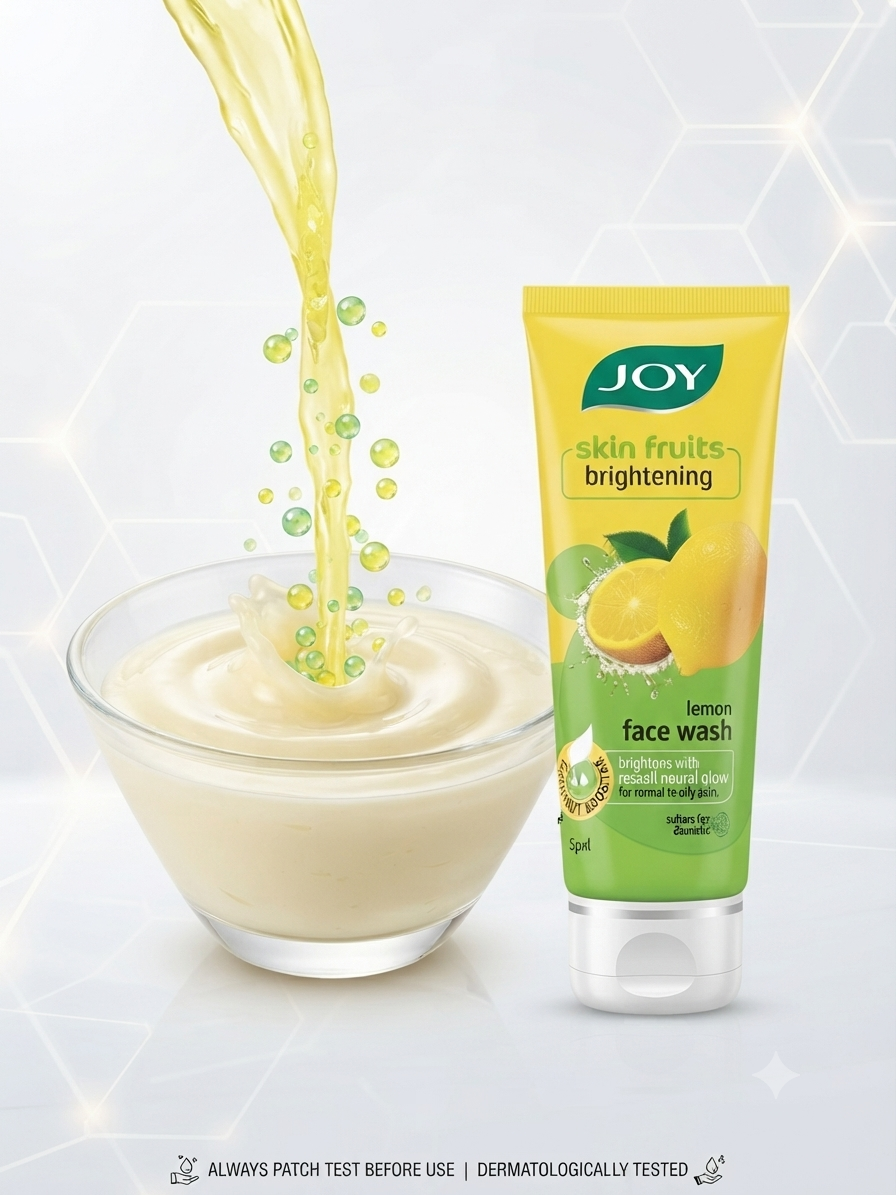 JOY Skin Fruits Brightening Lemon Face Wash with Active Fruit Boosters, Deep Cleansing & Oil Control Gel Cleanser for Normal to Oily Skin, 50ml