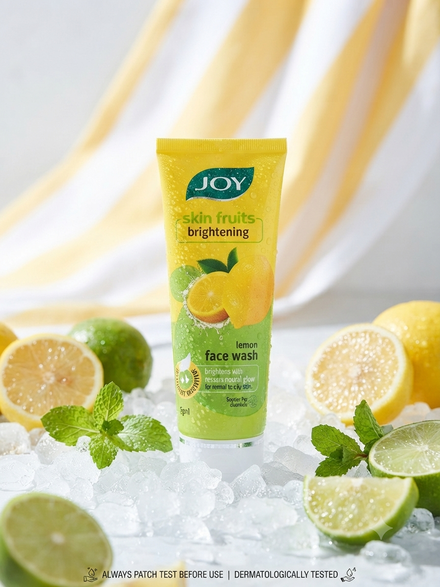 JOY Skin Fruits Brightening Lemon Face Wash with Active Fruit Boosters, Deep Cleansing & Oil Control Gel Cleanser for Normal to Oily Skin, 50ml
