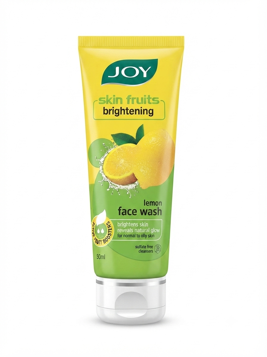 JOY Skin Fruits Brightening Lemon Face Wash with Active Fruit Boosters, Deep Cleansing & Oil Control Gel Cleanser for Normal to Oily Skin, 50ml