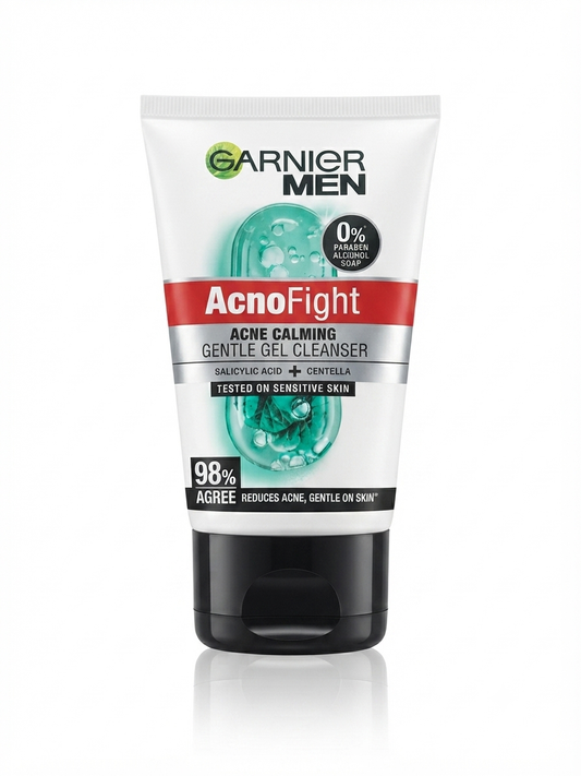Garnier Men AcnoFight Acne Calming Gentle Gel Cleanser with Salicylic Acid & Centella, Gentle Face Wash for Acne-Prone & Sensitive Skin, Paraben Alcohol & Soap Free