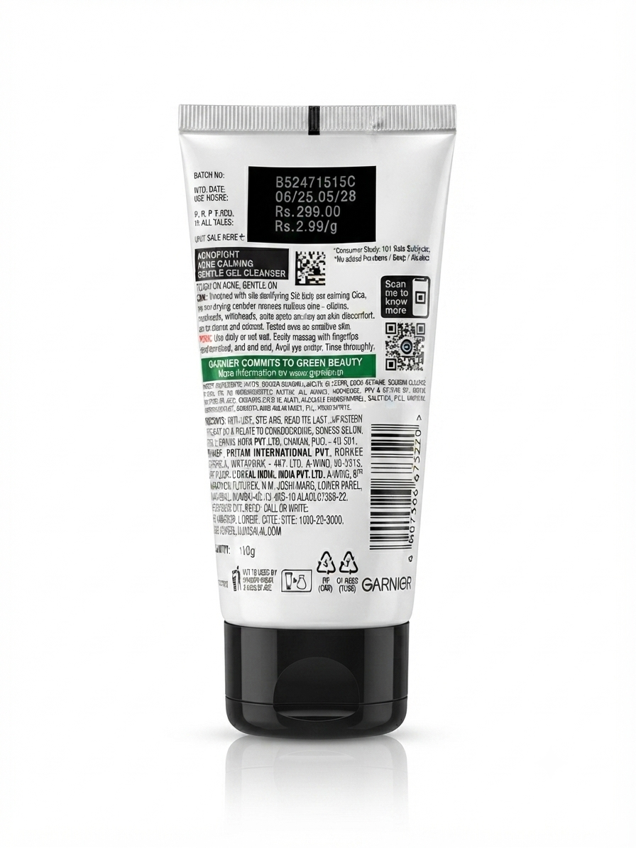Garnier Men AcnoFight Acne Calming Gentle Gel Cleanser with Salicylic Acid & Centella, Gentle Face Wash for Acne-Prone & Sensitive Skin, Paraben Alcohol & Soap Free