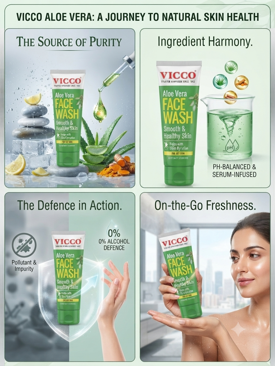 Vicco Aloe Vera Face Wash, Hydrating & Deep Cleansing Facial Cleanser with Aloe Vera, Turmeric & Sandalwood, Gentle Face Wash for Dry & All Skin Types, 100g