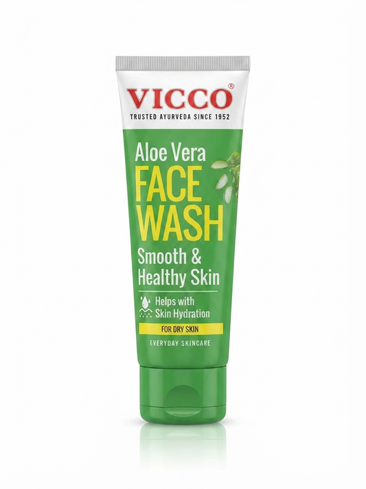 Vicco Aloe Vera Face Wash, Hydrating & Deep Cleansing Facial Cleanser with Aloe Vera, Turmeric & Sandalwood, Gentle Face Wash for Dry & All Skin Types, 100g