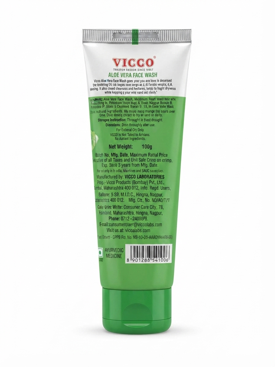Vicco Aloe Vera Face Wash, Hydrating & Deep Cleansing Facial Cleanser with Aloe Vera, Turmeric & Sandalwood, Gentle Face Wash for Dry & All Skin Types