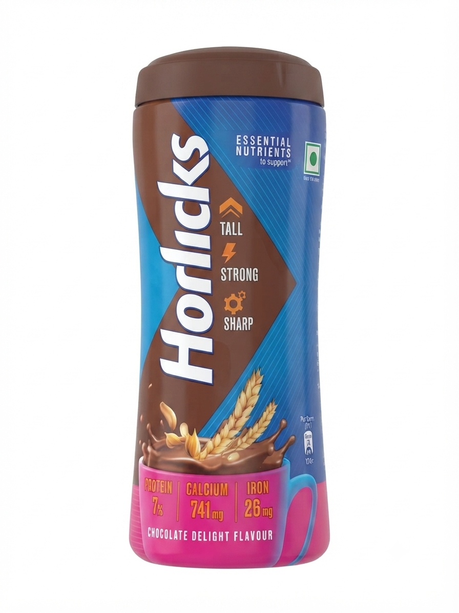 Horlicks Chocolate Delight Flavour Health & Nutrition Drink Powder, Malted Chocolate Beverage with Protein, Calcium, Iron, Vitamins & Minerals, 500g Jar
