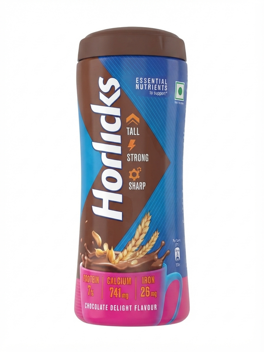 Horlicks Chocolate Delight Flavour Health & Nutrition Drink Powder, Malted Chocolate Beverage with Protein, Calcium, Iron, Vitamins & Minerals, 500g Jar
