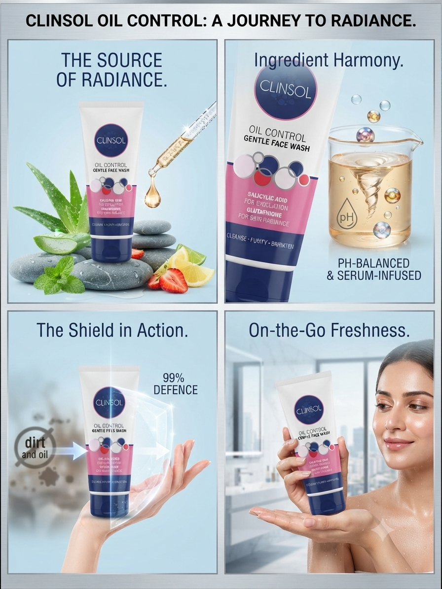ClinSol Oil Control Gentle Face Wash with Salicylic Acid, Glutathione, Niacinamide & Allantoin, Deep Pore Cleansing, Sebum & Oil Control Face Wash for Oily, Acne-Prone & Combination Skin, 100ml