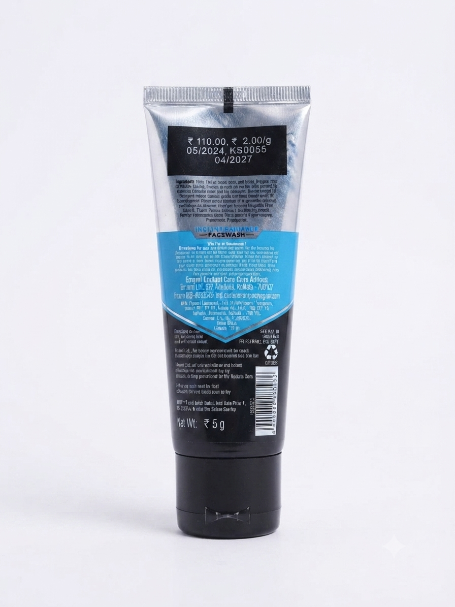 Emami Fair and Handsome Instant Radiance Face Wash for Men, Deep Cleansing & Oil Control, Removes Fine Pollutants, Helps Reduce Appearance of Dark Spots, 0% Alcohol Formula, 100g