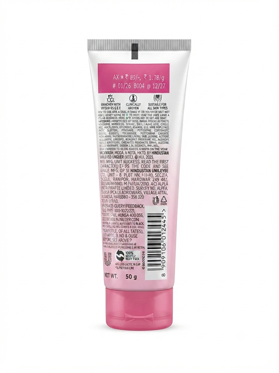 Glow & Lovely Bright Glow Face Wash with 3X Multi-Vitamins B3, C & E, Deep Cleansing Facial Cleanser for Radiant & Fresh Looking Skin, Suitable for All Skin Types, 50g