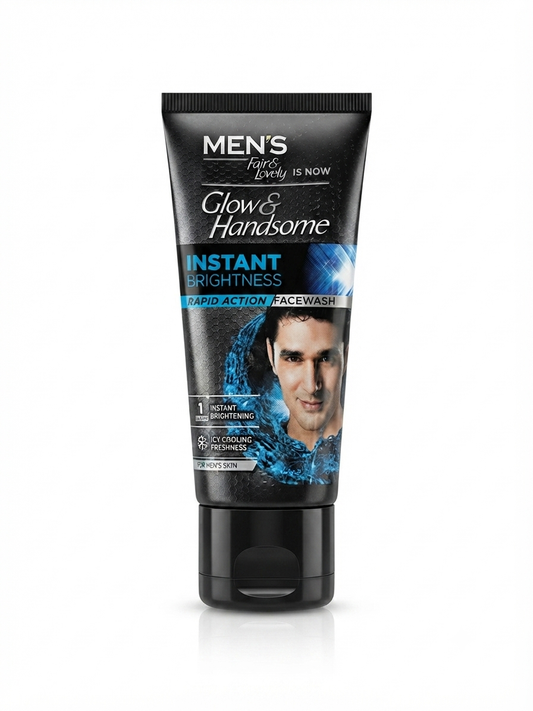 Glow & Handsome Instant Brightness Face Wash for Men, Rapid Action with Icy Cooling Freshness, Brightening & Refreshing Facial Cleanser, Enriched with Menthol & Vitamin C Derivative