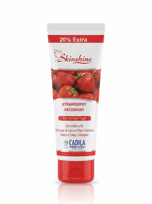 Skinshine Strawberry Face wash with Strawberry, Orange Peel & Lemon Peel Extracts, Deep Cleansing & Skin Brightening Face Wash, Gentle Non-Drying Formula for All Skin Types, 70ml