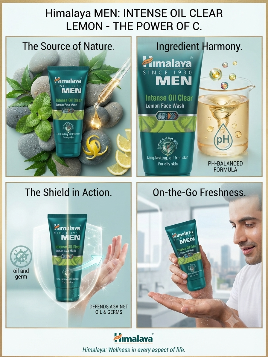 Himalaya MEN Intense Oil Clear Lemon Face Wash for Oily Skin, Deep Cleansing & Oil Control, Lemon Extract & Indian Willow, Refreshing Shine-Free Facial Cleanser for Men, 100ml