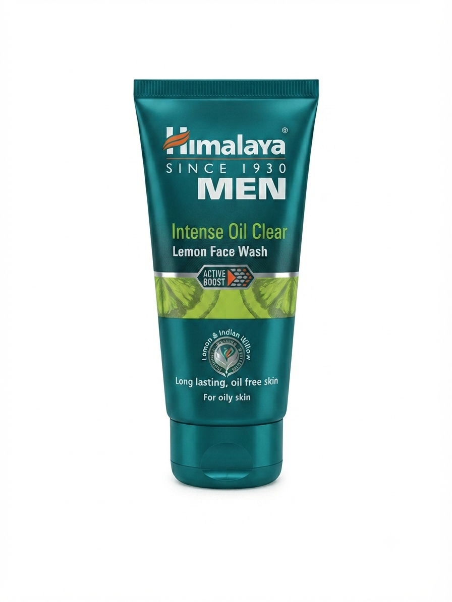 Himalaya MEN Intense Oil Clear Lemon Face Wash for Oily Skin, Deep Cleansing & Oil Control, Lemon Extract & Indian Willow, Refreshing Shine-Free Facial Cleanser for Men, 100ml