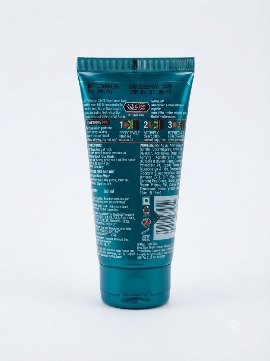 Himalaya MEN Intense Oil Clear Lemon Face Wash for Oily Skin, Deep Cleansing & Oil Control, Lemon Extract & Indian Willow, Refreshing Shine-Free Facial Cleanser for Men, 100ml
