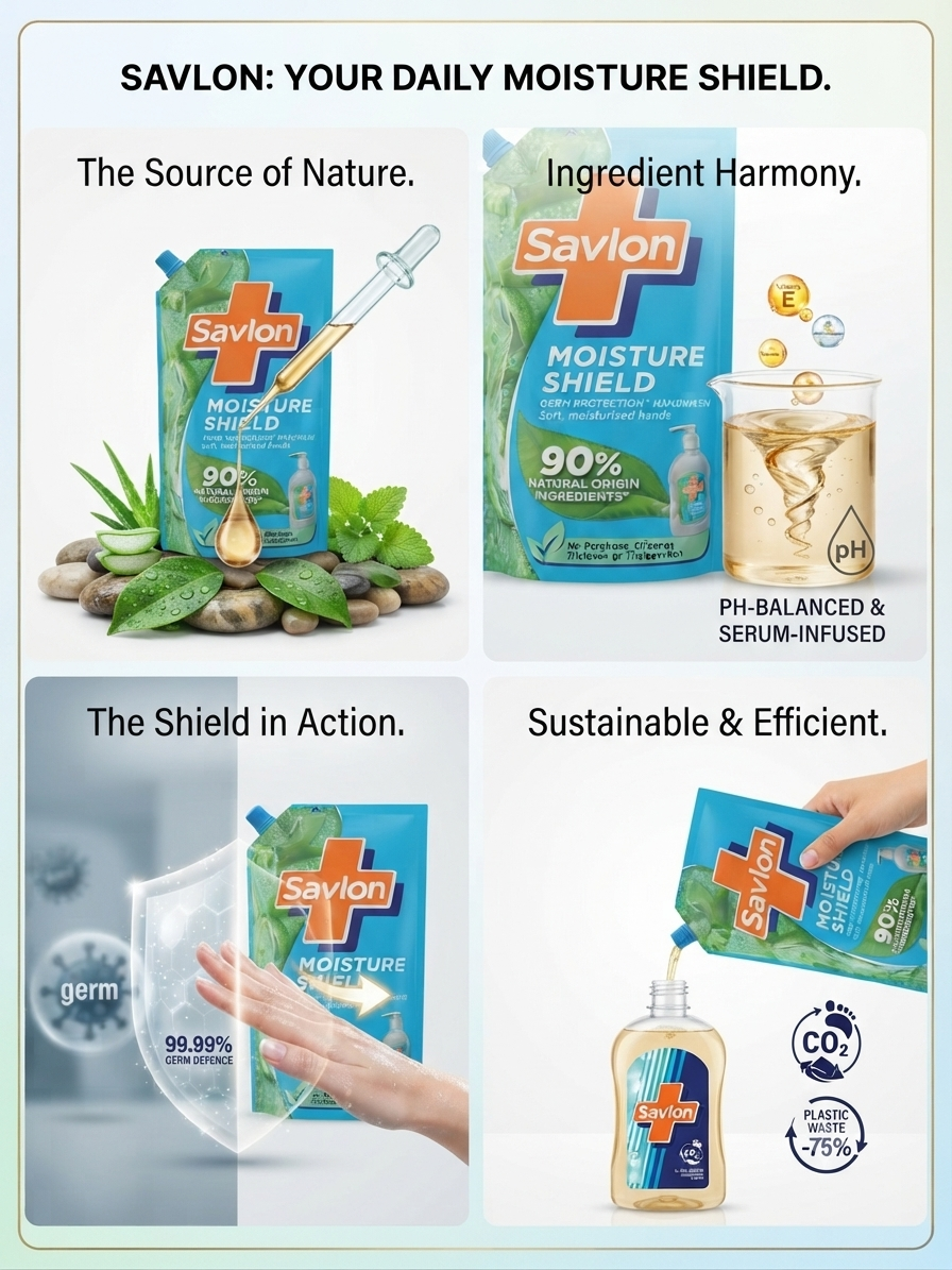 Savlon Moisture Shield Handwash Refill Pouch, 1 Litre, Germ Protection Hand Wash, Moisturizing Formula for Soft Hands, 90% Natural Origin Ingredients, pH Balanced, Daily Hand Hygiene