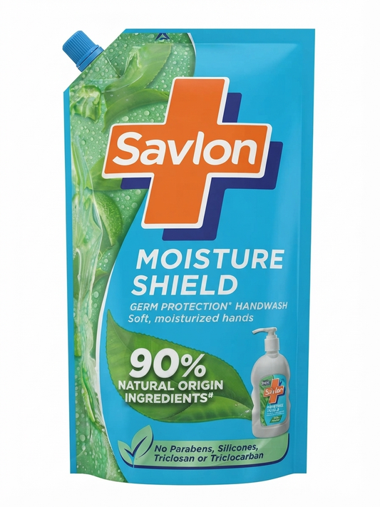 Savlon Moisture Shield Handwash Refill Pouch, 1 Litre, Germ Protection Hand Wash, Moisturizing Formula for Soft Hands, 90% Natural Origin Ingredients, pH Balanced, Daily Hand Hygiene