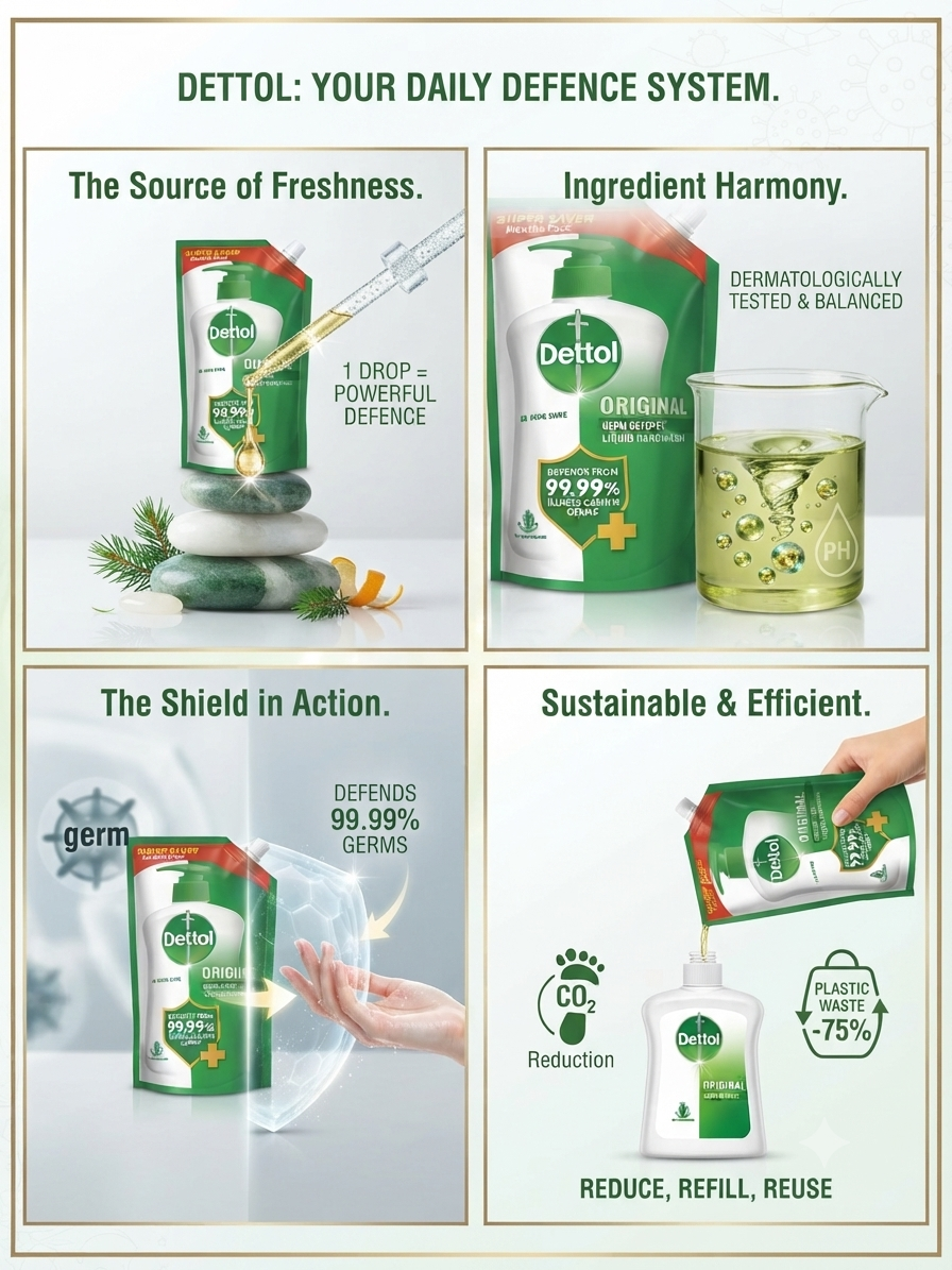 Dettol Original Liquid Handwash Refill Pouch, Germ Protection Hand Wash, Moisturizing & pH Balanced Formula, Pine Fragrance, Eco Refill Pack