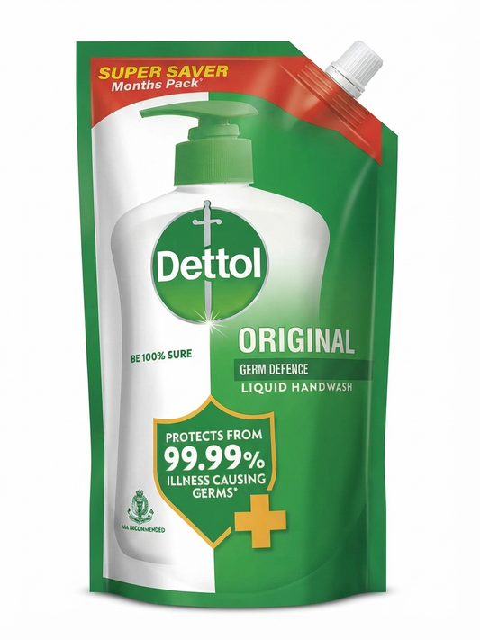 Dettol Original Liquid Handwash Refill Pouch, Germ Protection Hand Wash, Moisturizing & pH Balanced Formula, Pine Fragrance, Eco Refill Pack