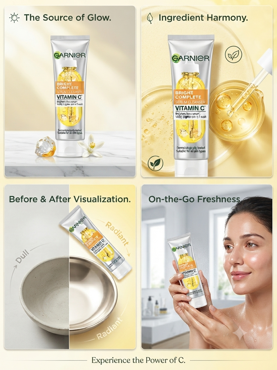 Garnier Bright Complete Vitamin C Serum Cleanser, Brightening Face Wash with Vitamin C & Serum Actives, Deep Cleansing, Non-Drying Formula, Suitable for All Skin Types