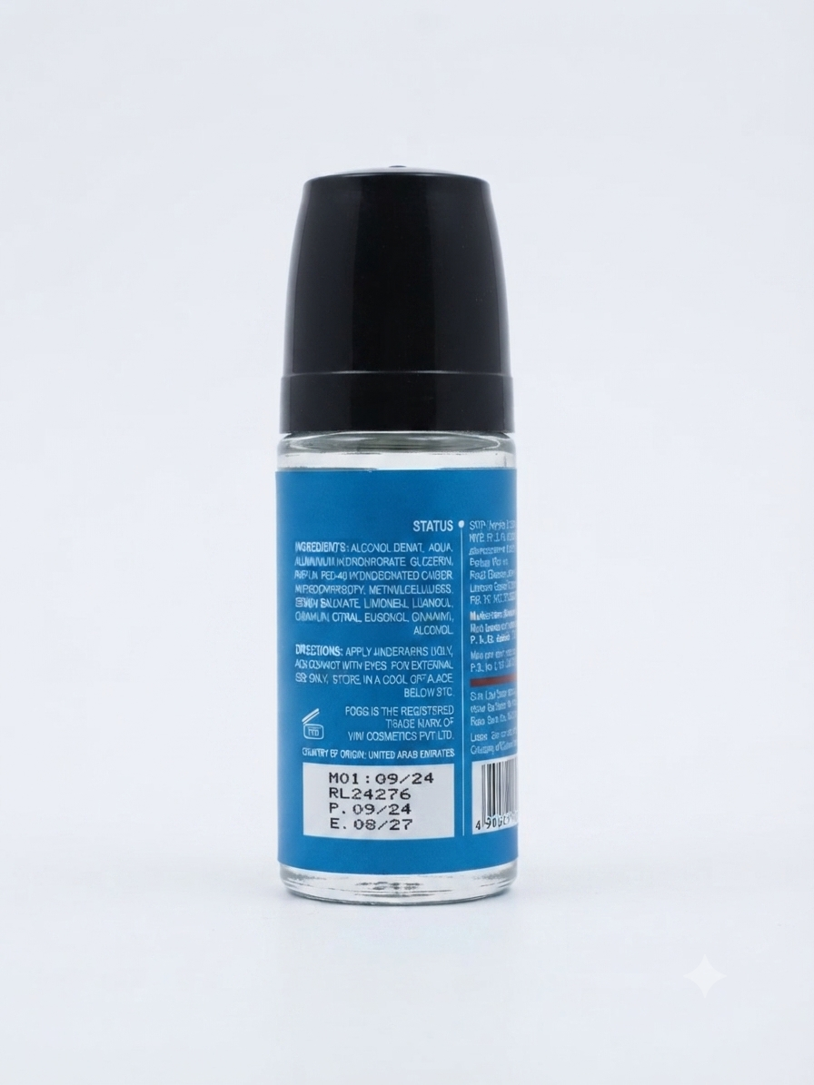 FOGG Sattlus Roll On Deodorant for Men, Antiperspirant & Deodorant, 24 Hour Odour Protection, Quick Dry Non-Sticky Formula, Alcohol-Free, 50ml