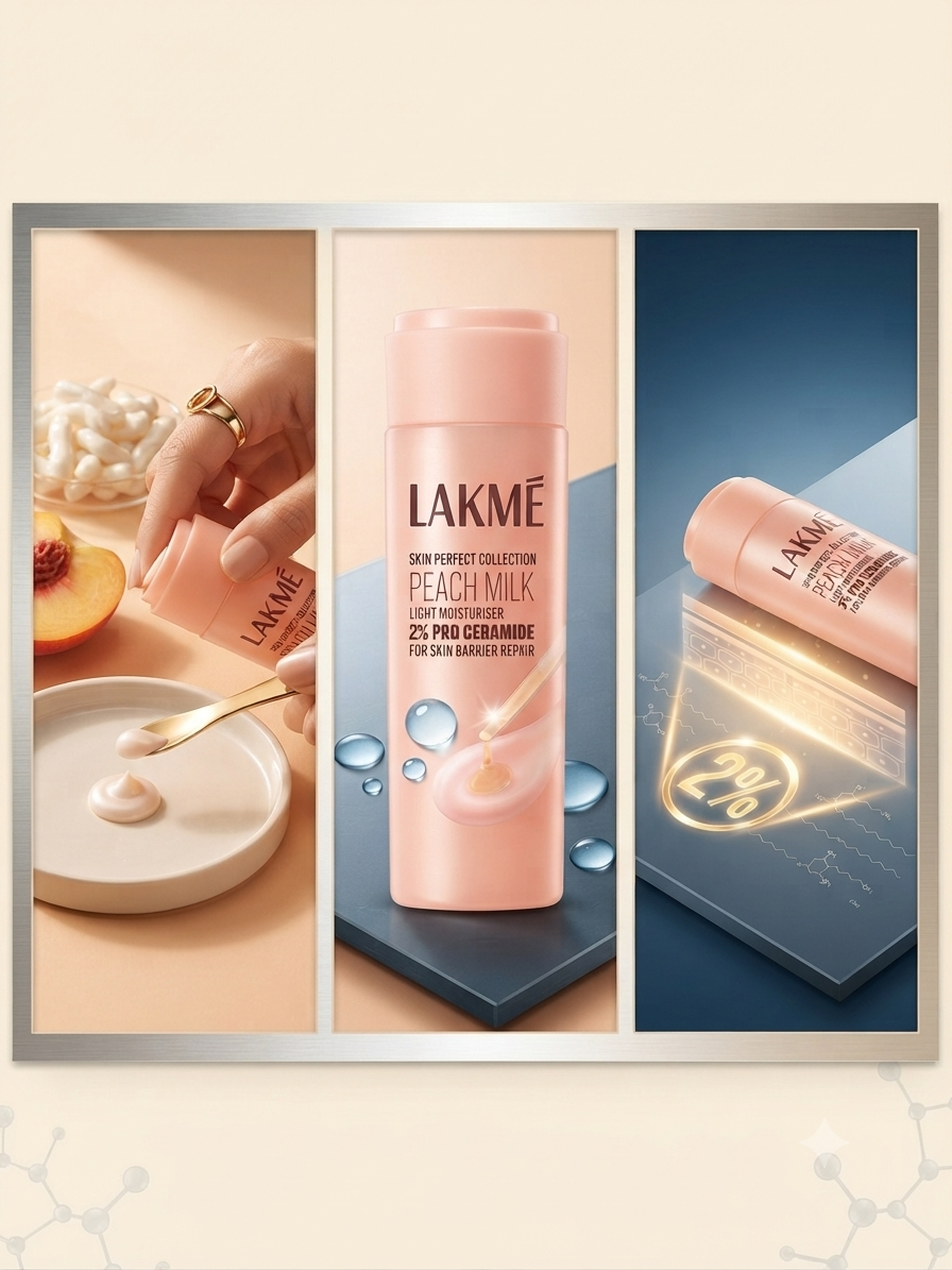 Lakmé Peach Milk Light Moisturiser with 2% Pro-Ceramide, Lightweight Face Moisturizer for All Skin Types, Deep Hydration, Skin Barrier Care, Fast Absorbing, Non-Comedogenic, 150ml
