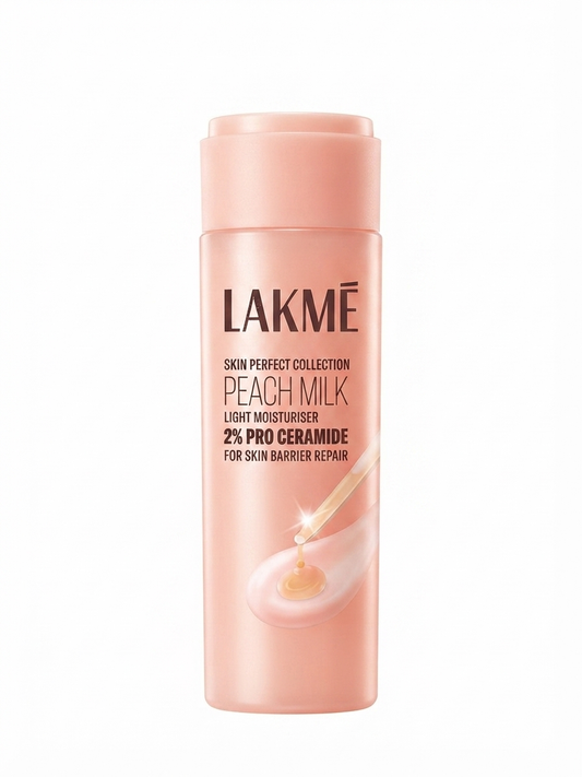 Lakmé Peach Milk Light Moisturiser with 2% Pro-Ceramide, Lightweight Face Moisturizer for All Skin Types, Deep Hydration, Skin Barrier Care, Fast Absorbing, Non-Comedogenic, 150ml