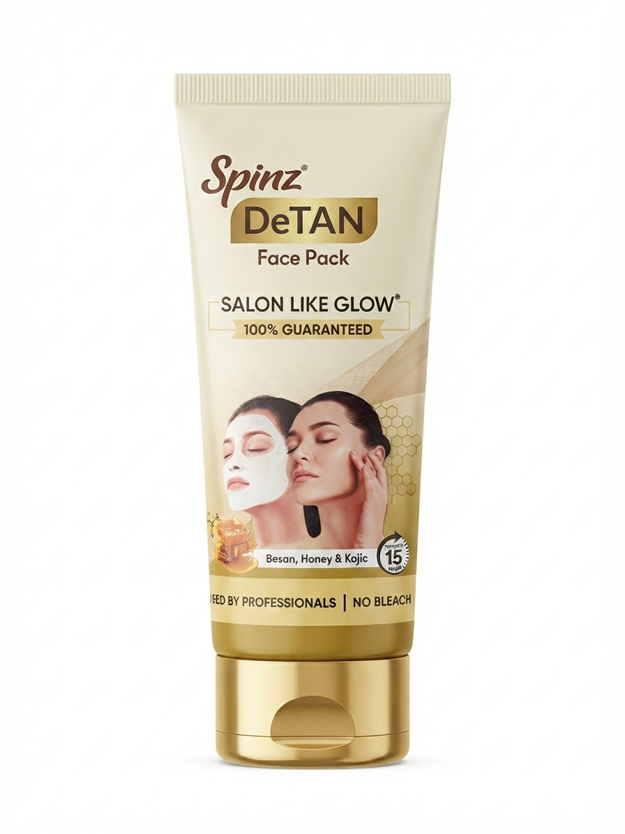 Spinz DeTAN Face Pack, 100g, Deep De-Tan Facial Mask with Besan, Honey, Kojic Acid & Lactic Acid, Skin Brightening Face Pack, Salon-Like Glow, 15-Minute Treatment
