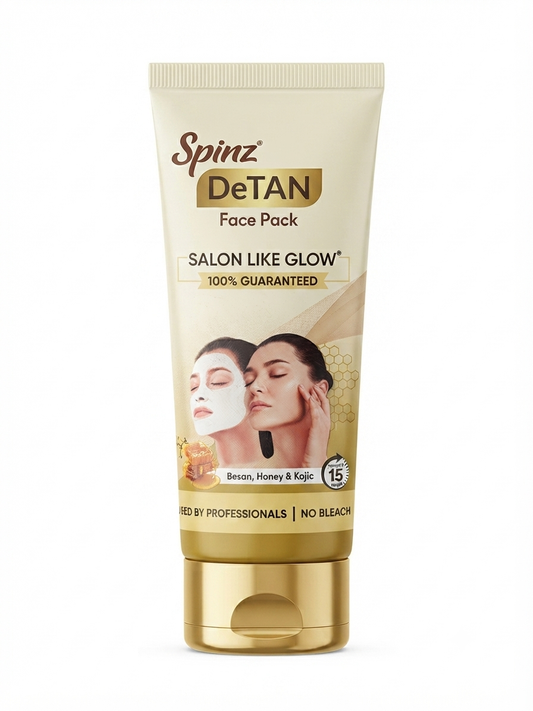 Spinz DeTAN Face Pack, 100g, Deep De-Tan Facial Mask with Besan, Honey, Kojic Acid & Lactic Acid, Skin Brightening Face Pack, Salon-Like Glow, 15-Minute Treatment