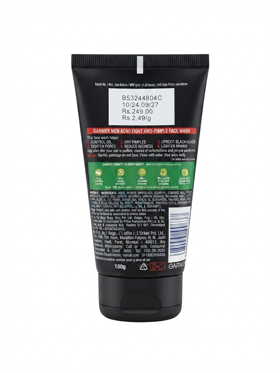 Garnier Men AcnoFight Anti-Pimple Face Wash, Deep Cleansing Face Wash for Men with Salicylic Acid, Removes Excess Oil & Impurities, Helps Fight Pimples, Daily Facial Cleanser