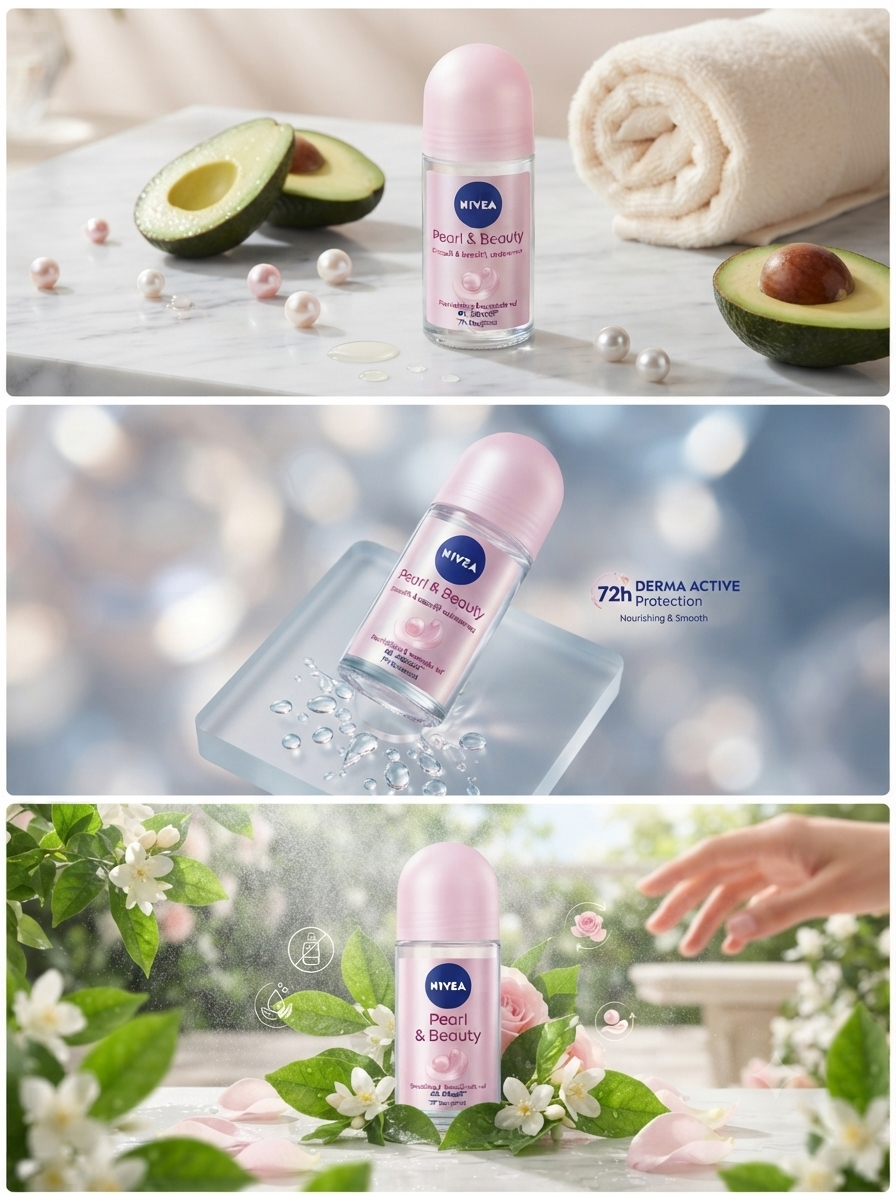 NIVEA Pearl & Beauty Roll-On Deodorant for Women, 72H Derma Active Protection, Pearl Extract & Avocado Oil, 0% Alcohol, Smooth & Beautiful Skin, Floral Scent, 50ml