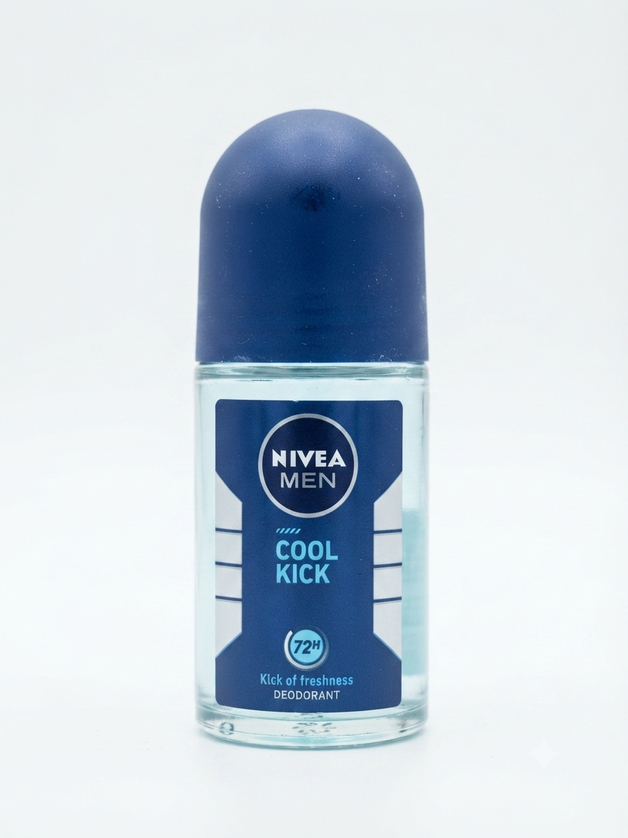 NIVEA MEN Cool Kick Roll-On Deodorant for Men, 72H Cooling Freshness & Odor Protection, 0% Ethyl Alcohol, Cool Fresh Scent, Dermatologically Approved, 50ml