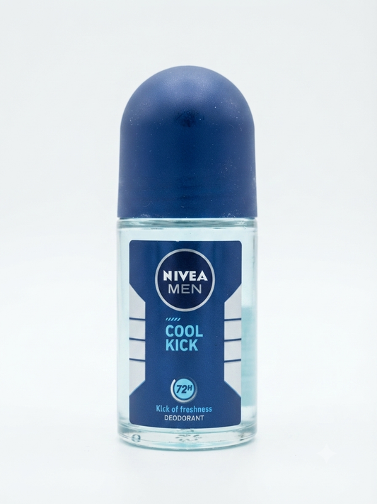NIVEA MEN Cool Kick Roll-On Deodorant for Men, 72H Cooling Freshness & Odor Protection, 0% Ethyl Alcohol, Cool Fresh Scent, Dermatologically Approved, 50ml
