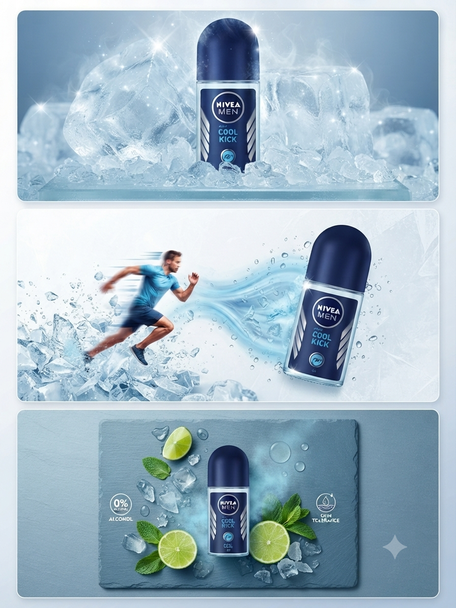 NIVEA MEN Cool Kick Roll-On Deodorant for Men, 72H Cooling Freshness & Odor Protection, 0% Ethyl Alcohol, Cool Fresh Scent, Dermatologically Approved, 50ml
