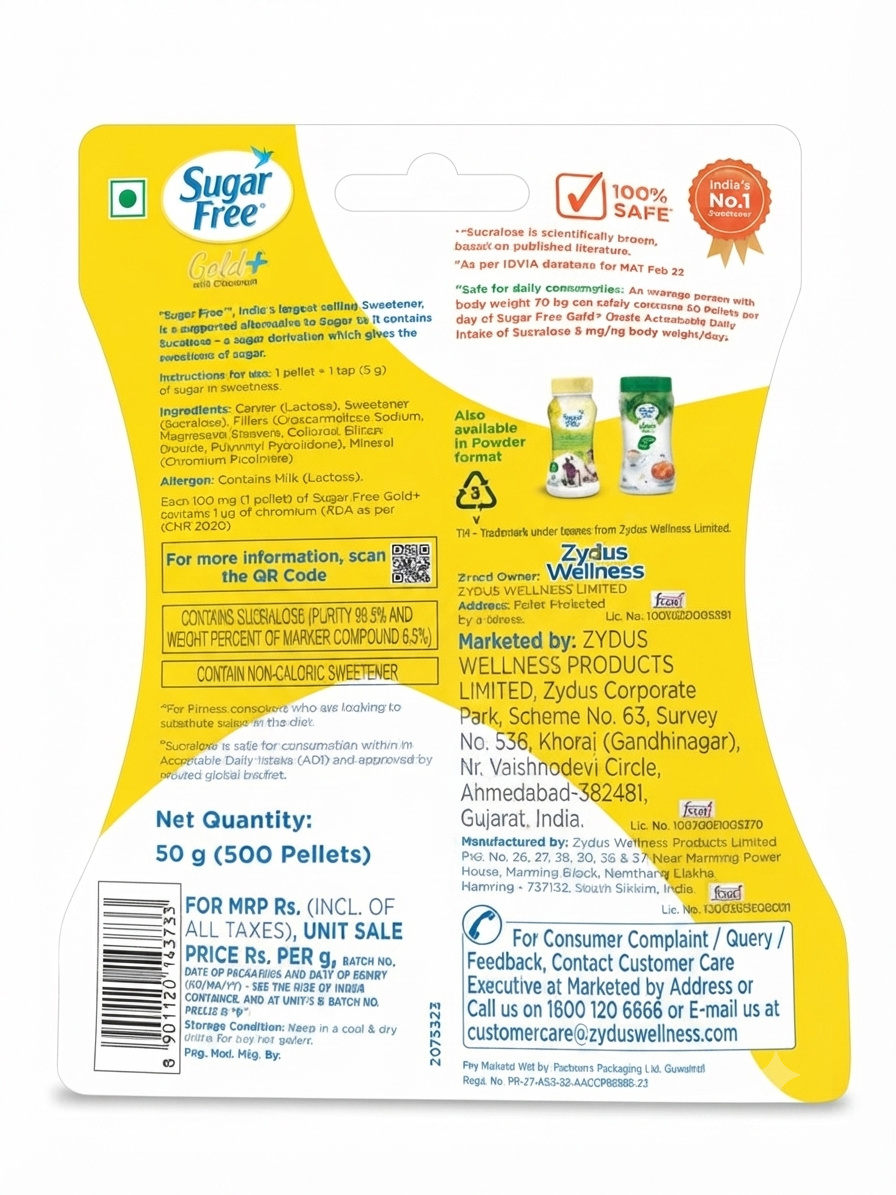 Sugar Free Gold+ Sweetener Tablets with Sucralose & Chromium, 500 Pellets, Sugar Substitute for Tea, Coffee & Beverages, 0 Calorie Sweetener, Made in India