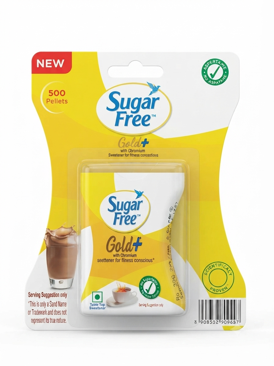Sugar Free Gold+ Sweetener Tablets with Sucralose & Chromium, 500 Pellets, Sugar Substitute for Tea, Coffee & Beverages, 0 Calorie Sweetener, Made in India