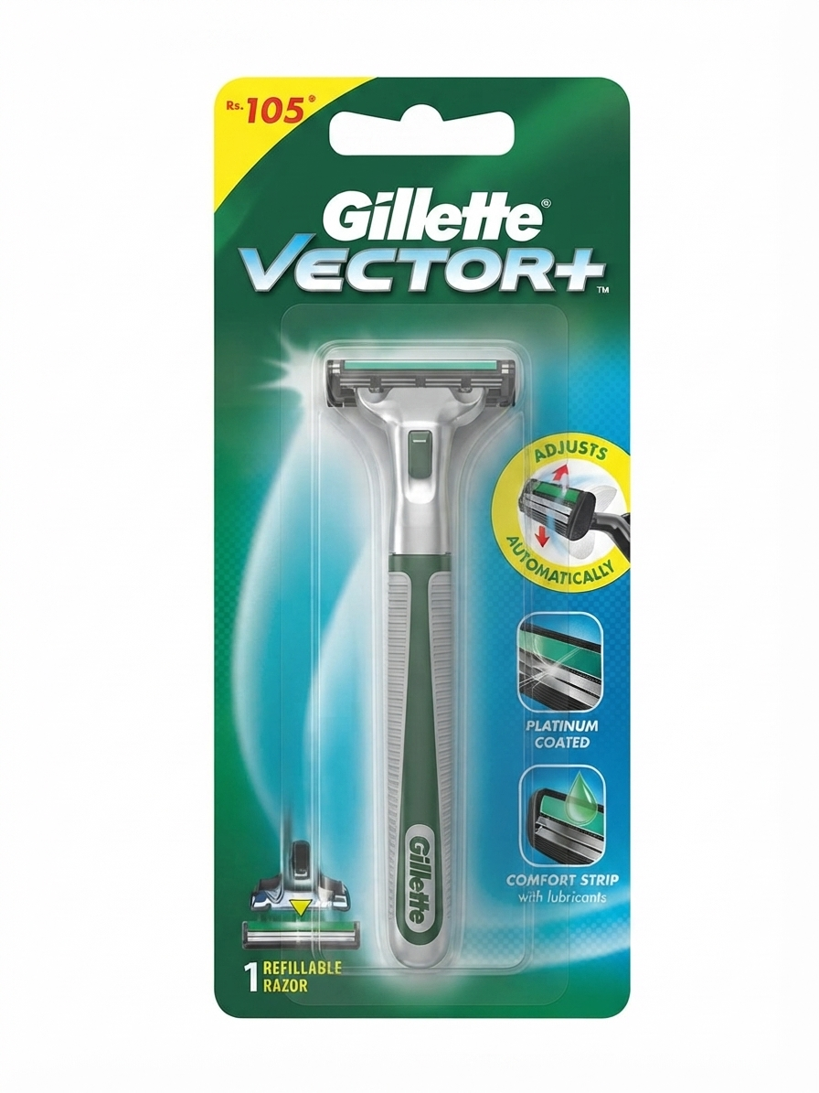 Gillette Vector+ Razor for Men, Refillable Razor System with Pivoting Head, Twin Blades & Lubrication Comfort Strip, 1 Handle + 1 Cartridge
