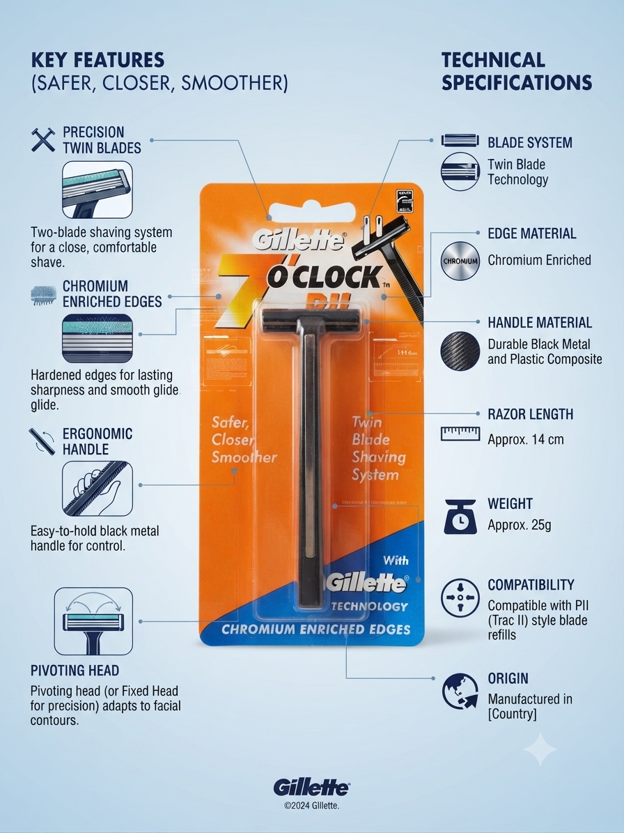 Gillette 2-Blade Razor for Men, Twin Blade Shaving System with Chromium Enriched Edges, Ergonomic Handle & Pivoting Head, Smooth Comfortable Shave