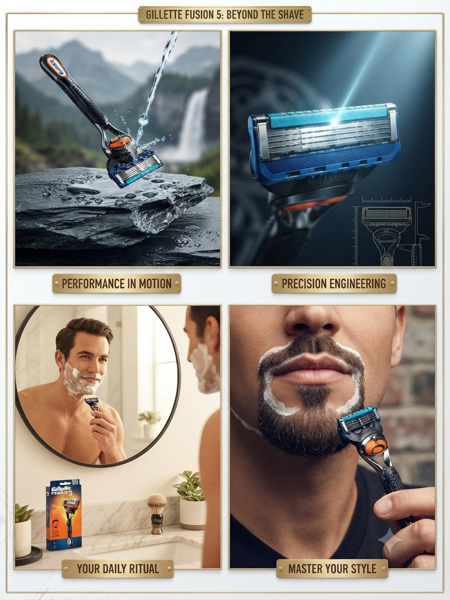 Gillette Fusion5 Razor for Men, 5-Blade Precision Shaving System with FlexBall Technology, Precision Trimmer, Lubrication Strip, Ergonomic Grip, 1 Handle + 2 Cartridges