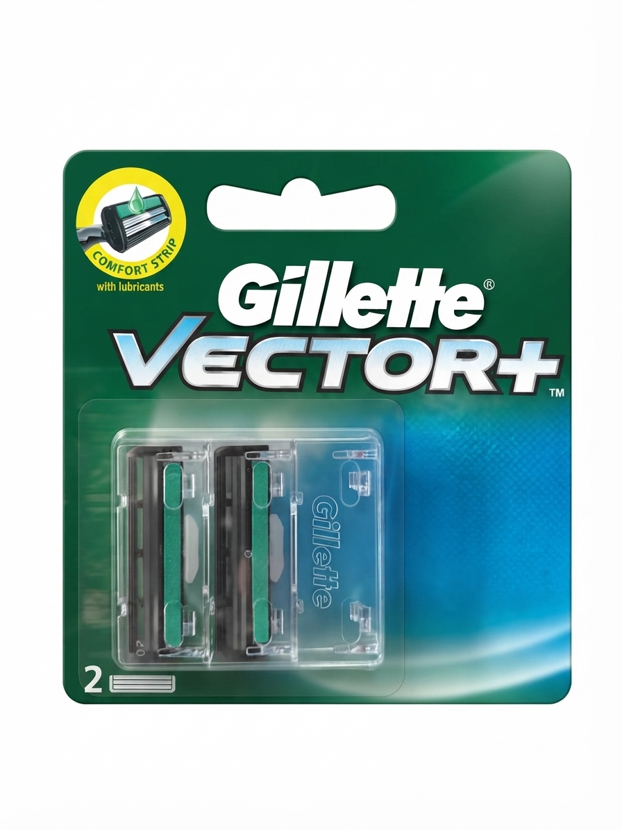 Gillette Vector+ Razor Refill Cartridges for Men, 2 Twin-Blade Replacement Cartridges with Adaptive Pivot Head & Lubrastrip, Compatible with Vector+ Handle