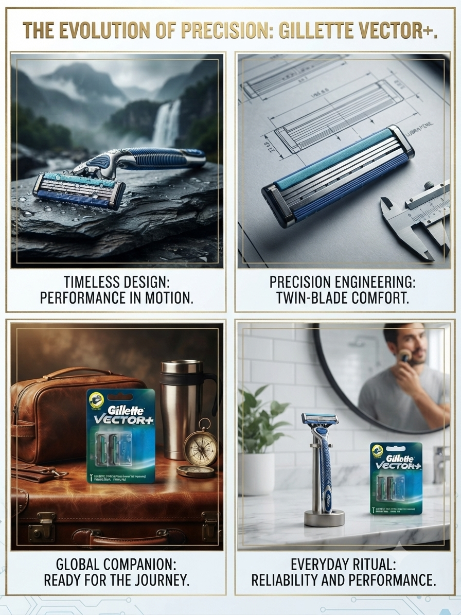 Gillette Vector+ Razor Refill Cartridges for Men, 2 Twin-Blade Replacement Cartridges with Adaptive Pivot Head & Lubrastrip, Compatible with Vector+ Handle