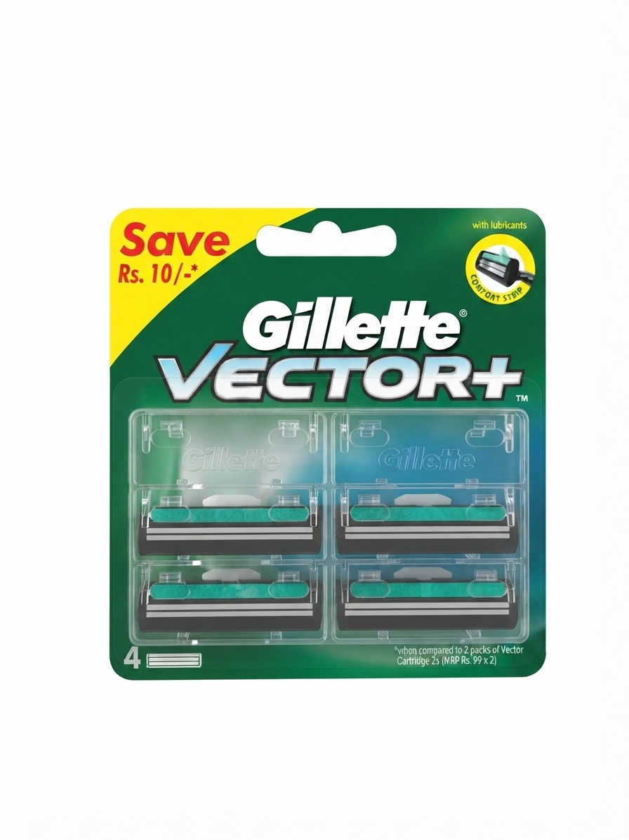 Gillette Vector+ Razor Refill Cartridges for Men, 4 Twin-Blade Replacement Cartridges with Adaptive Pivot Head & Lubrastrip, Compatible with Vector+ Handle