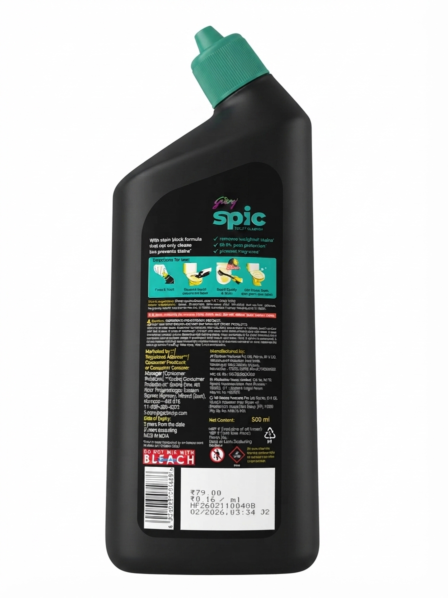 Godrej SPIC Toilet Cleaner Liquid, Thick Viscous Formula for Toilet Bowl Cleaning, Stain Removal & Germ Protection, Easy Under-Rim Application