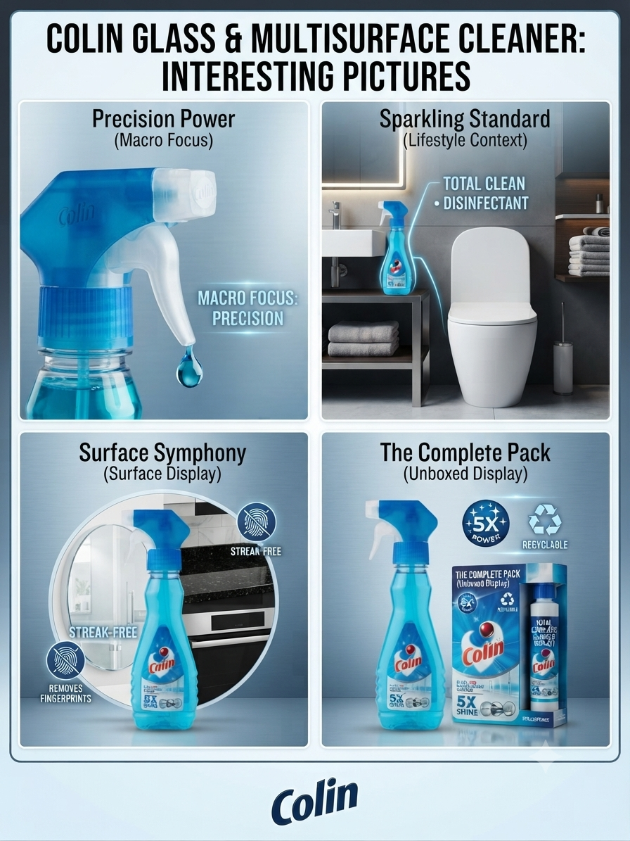 Colin Glass & Multi-Surface Cleaner Spray, 5X Shine Power for Glass, Mirrors, Ceramic & Laminated Surfaces, Streak-Free Cleaning Formula