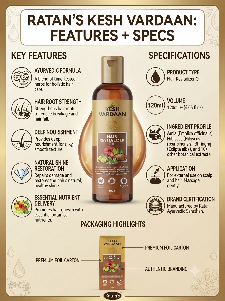 Ratan’s Kesh Vardaan Hair Revitalizer Oil 120ml | Ayurvedic Herbal Hair Oil with Amla, Hibiscus & Bhringraj | Hair & Scalp Nourishment Oil