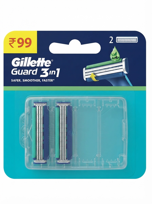 Gillette Guard 3-in-1 Razor for Men, Single Precision Blade with Lubrastrip, Ergonomic Handle, Easy-Rinse Open Cartridge Design, 1 Handle + 2 Cartridges