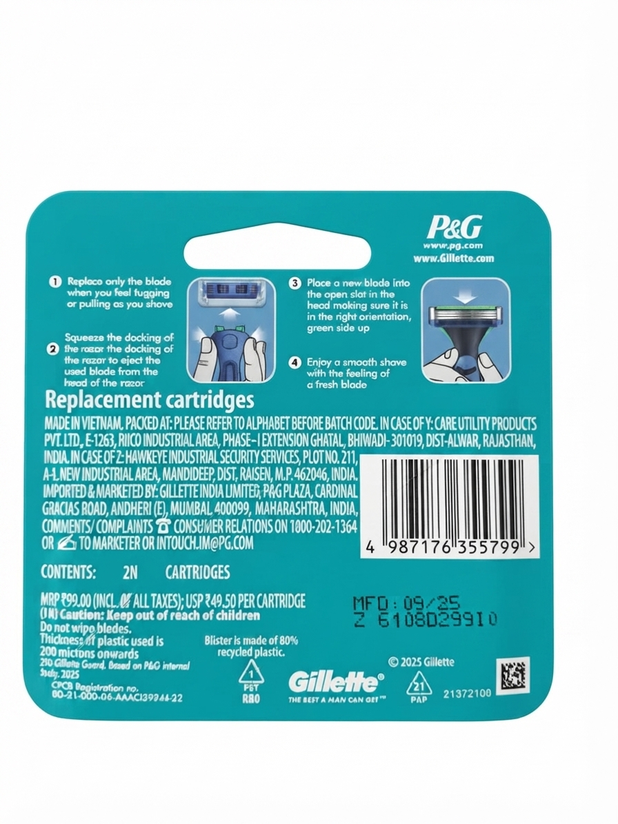 Gillette Guard 3-in-1 Razor for Men, Single Precision Blade with Lubrastrip, Ergonomic Handle, Easy-Rinse Open Cartridge Design, 1 Handle + 2 Cartridges