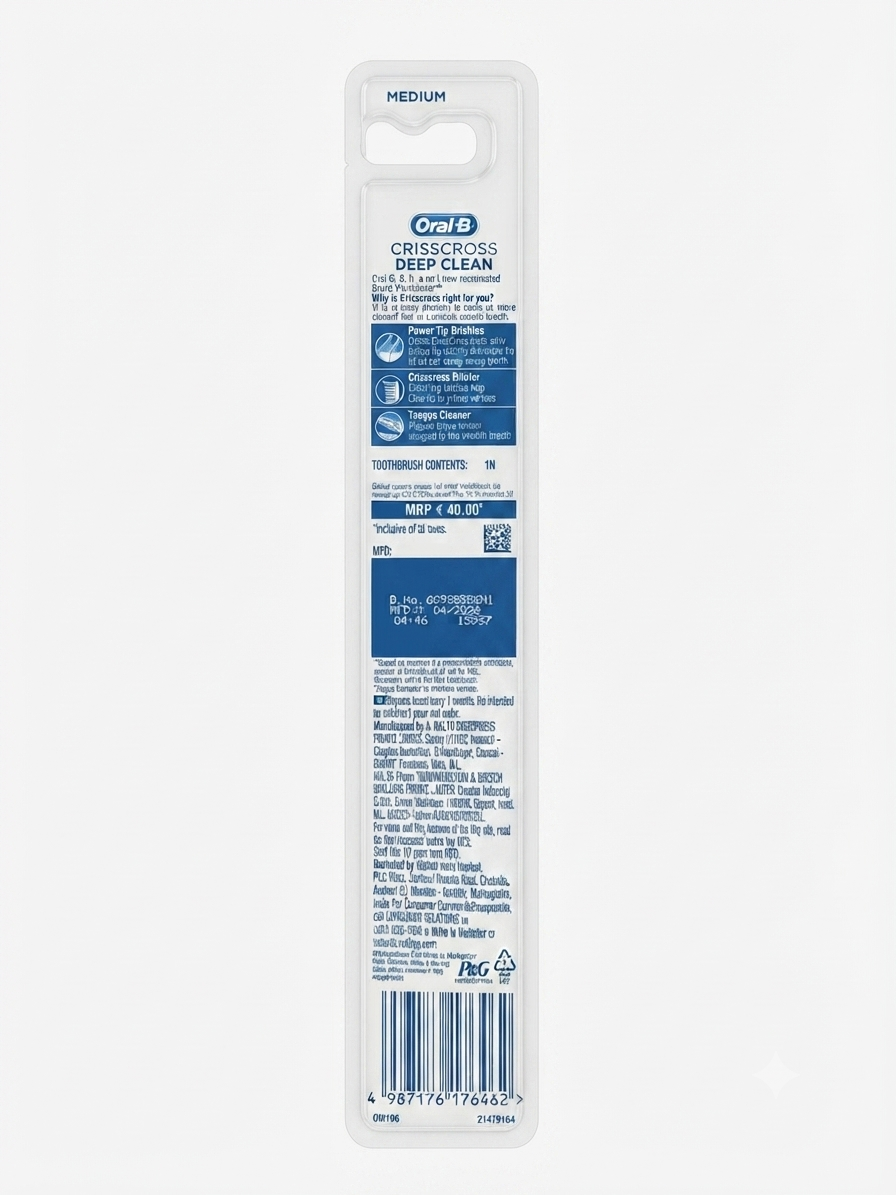 Oral-B Criss-Cross Deep Clean Manual Toothbrush, Medium Bristles, Criss-Cross Bristles for Plaque Removal, Power Tip Bristles, Multi-Level Bristles, Ergonomic Non-Slip Handle